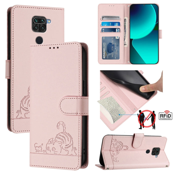 Funda para teléfono de cuero RFID con diseño en relieve de rata y gato con cordón, For Xiaomi Mi 11X / 11X Pro, For Xiaomi Redmi Note 10s 4G, For Xiaomi Redmi Note 10 Pro Max, For Xiaomi Redmi Note 10 Pro India, For Xiaomi Redmi Note 10 Pro 4G         ...