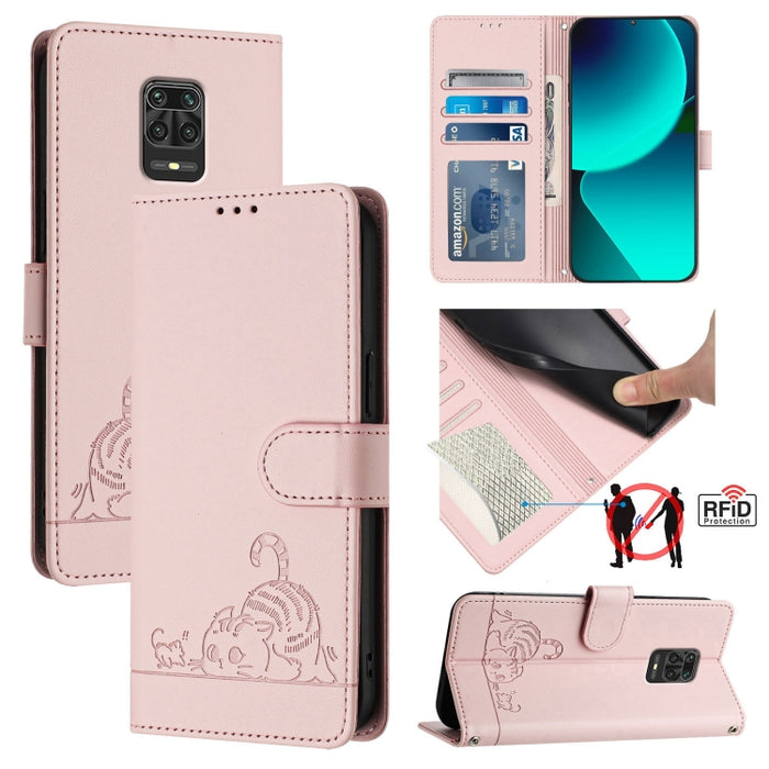 Funda para teléfono de cuero RFID con diseño en relieve de rata y gato con cordón, For Xiaomi Mi 11X / 11X Pro, For Xiaomi Redmi Note 10s 4G, For Xiaomi Redmi Note 10 Pro Max, For Xiaomi Redmi Note 10 Pro India, For Xiaomi Redmi Note 10 Pro 4G         ...