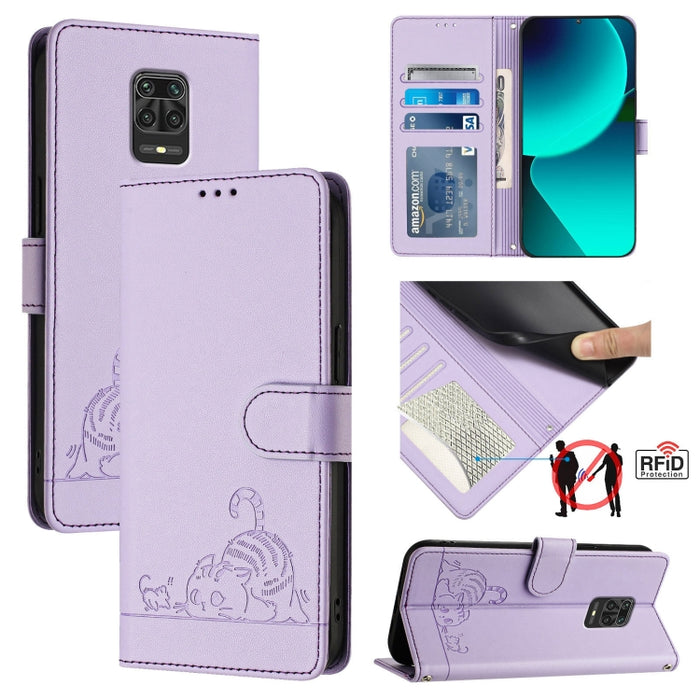 Funda para teléfono de cuero RFID con diseño en relieve de rata y gato con cordón, For Xiaomi Mi 11X / 11X Pro, For Xiaomi Redmi Note 10s 4G, For Xiaomi Redmi Note 10 Pro Max, For Xiaomi Redmi Note 10 Pro India, For Xiaomi Redmi Note 10 Pro 4G         ...