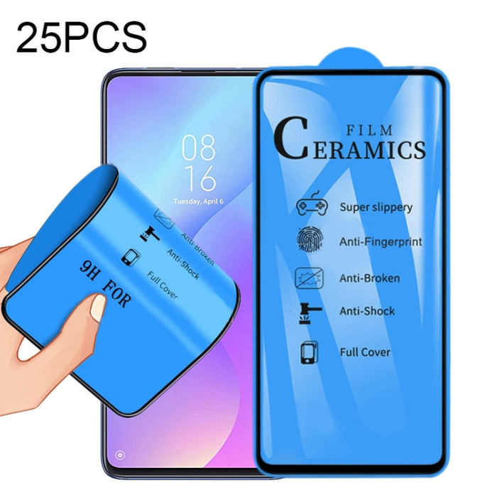 Película de cerámica de cubierta completa con pegamento completo 25 PCS 2.5D, For Xiaomi Mi 9T, For Xiaomi Mi Play, For Xiaomi Redmi K30, For Xiaomi Redmi Note 8, For Xiaomi Redmi Note 8T, For Xiaomi Redmi Note 8 Pro, For Samsung Galaxy A01            ...