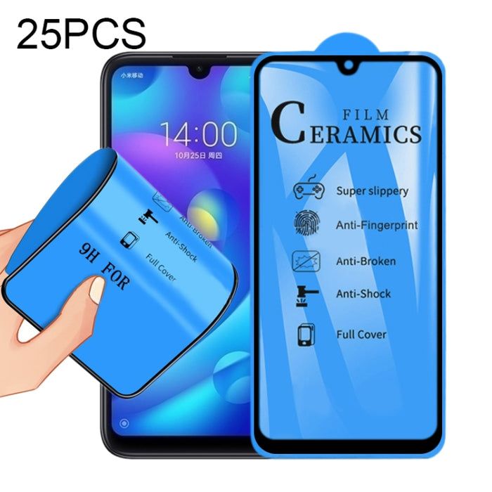 Película de cerámica de cubierta completa con pegamento completo 25 PCS 2.5D, For Xiaomi Mi 9T, For Xiaomi Mi Play, For Xiaomi Redmi K30, For Xiaomi Redmi Note 8, For Xiaomi Redmi Note 8T, For Xiaomi Redmi Note 8 Pro, For Samsung Galaxy A01            ...