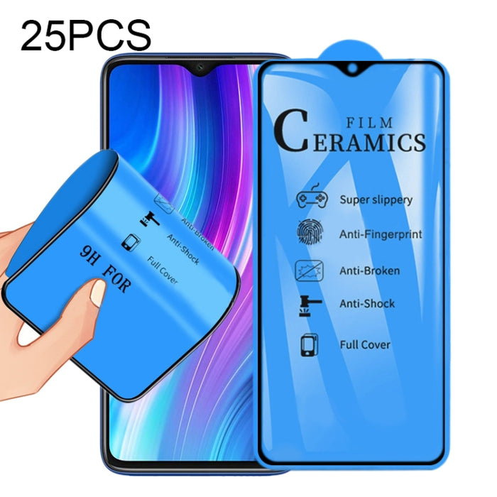 Película de cerámica de cubierta completa con pegamento completo 25 PCS 2.5D, For Xiaomi Mi 9T, For Xiaomi Mi Play, For Xiaomi Redmi K30, For Xiaomi Redmi Note 8, For Xiaomi Redmi Note 8T, For Xiaomi Redmi Note 8 Pro, For Samsung Galaxy A01            ...