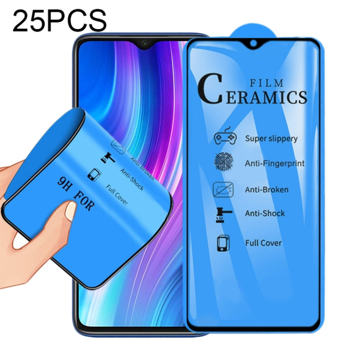 Película de cerámica de cubierta completa con pegamento completo 25 PCS 2.5D, For Xiaomi Mi 9T, For Xiaomi Mi Play, For Xiaomi Redmi K30, For Xiaomi Redmi Note 8, For Xiaomi Redmi Note 8T, For Xiaomi Redmi Note 8 Pro, For Samsung Galaxy A01            ...