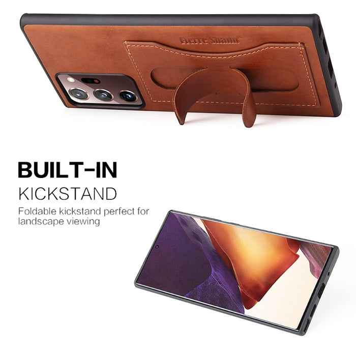 Fierre Shann Estuche protector de cuero de cobertura total con soporte y ranura para tarjeta, For Galaxy Note20 Ultra
