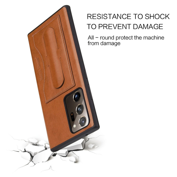Fierre Shann Estuche protector de cuero de cobertura total con soporte y ranura para tarjeta, For Galaxy Note20 Ultra