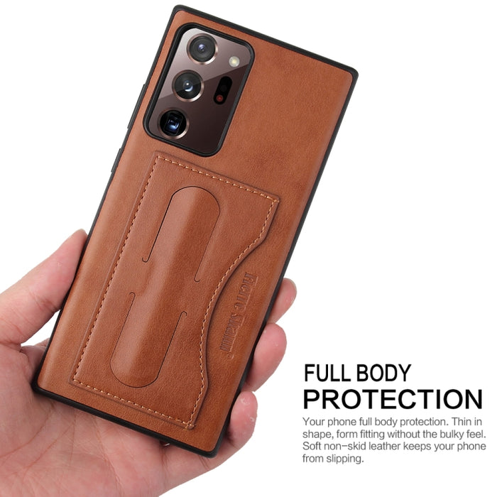 Fierre Shann Estuche protector de cuero de cobertura total con soporte y ranura para tarjeta, For Galaxy Note20 Ultra