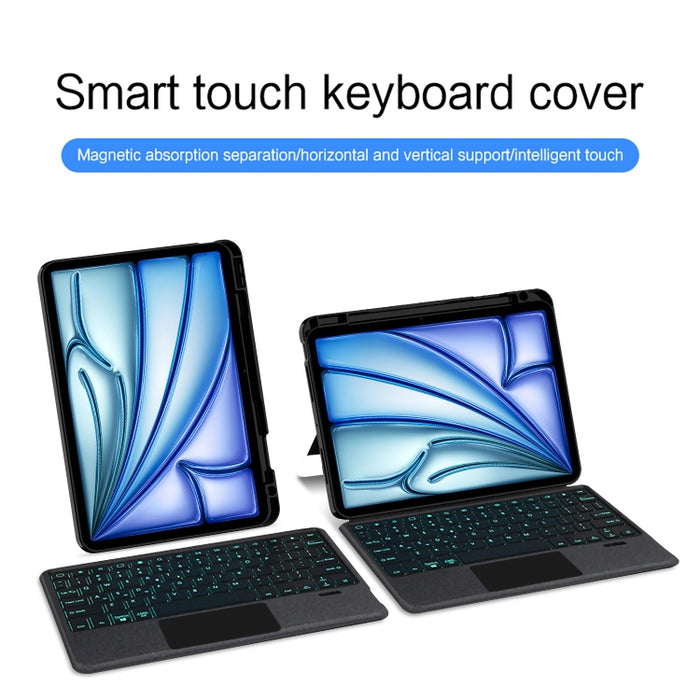 Funda de cuero para tableta con teclado Bluetooth táctil desmontable inteligente con luz de fondo y ranura para lápiz, For iPad Pro 13 2024, For iPad Air 13 2024, For iPad Air 11 2024, For iPad Pro 11 2024, For iPad 10.9 2022, For iPad 10.2 2021       ...