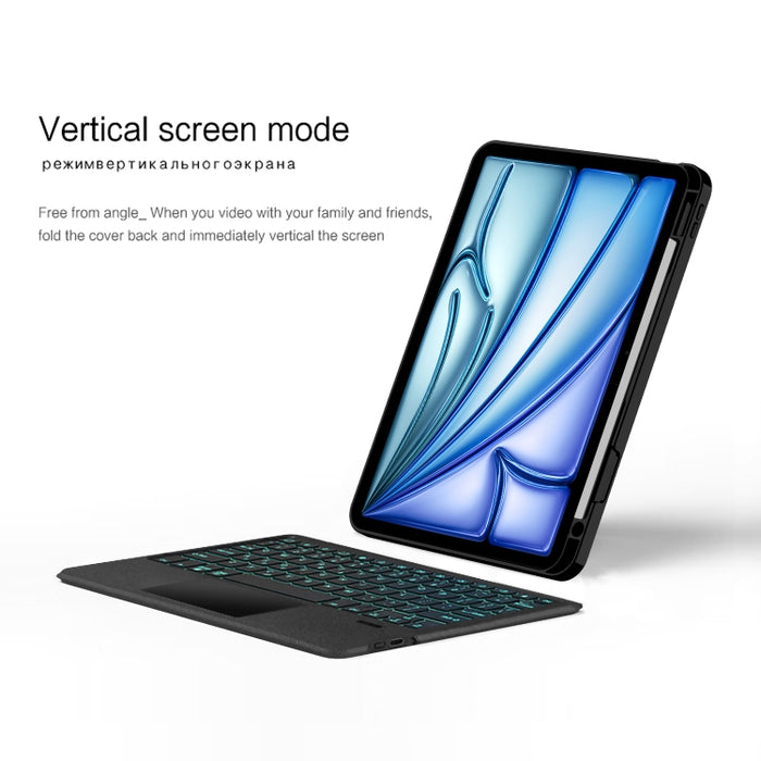 Funda de cuero para tableta con teclado Bluetooth táctil desmontable inteligente con luz de fondo y ranura para lápiz, For iPad Pro 13 2024, For iPad Air 13 2024, For iPad Air 11 2024, For iPad Pro 11 2024, For iPad 10.9 2022, For iPad 10.2 2021       ...