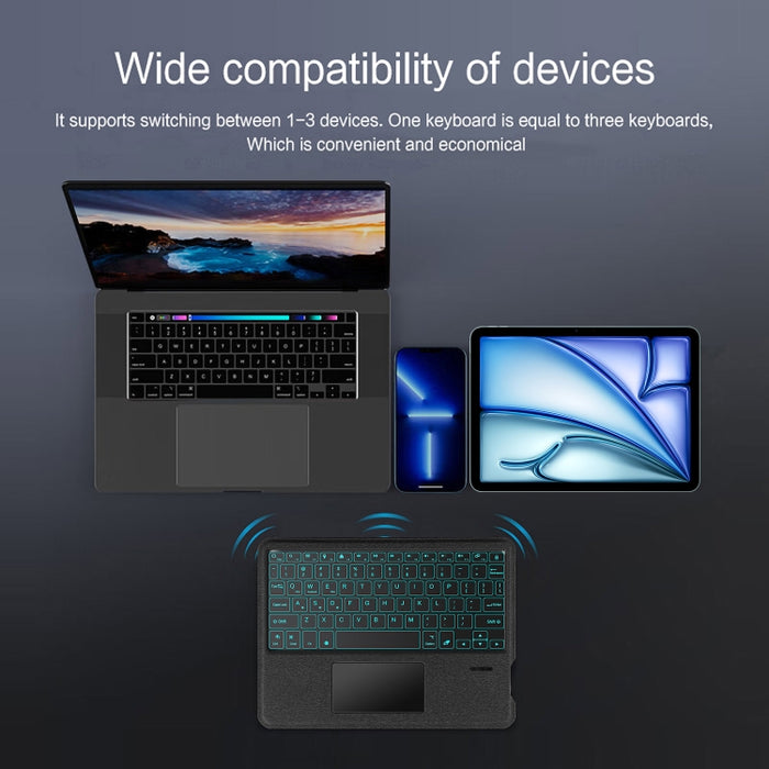 Funda de cuero para tableta con teclado Bluetooth táctil desmontable inteligente con luz de fondo y ranura para lápiz, For iPad Pro 13 2024, For iPad Air 13 2024, For iPad Air 11 2024, For iPad Pro 11 2024, For iPad 10.9 2022, For iPad 10.2 2021       ...