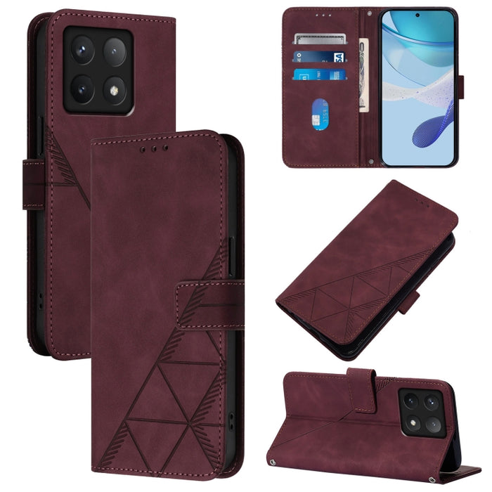 Funda para teléfono de cuero con tapa en relieve 3D cruzada, For Xiaomi 14T, For Xiaomi Poco F6