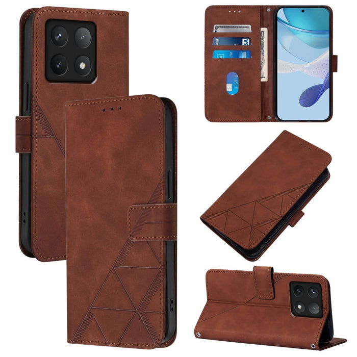 Funda para teléfono de cuero con tapa en relieve 3D cruzada, For Xiaomi 14T, For Xiaomi Poco F6