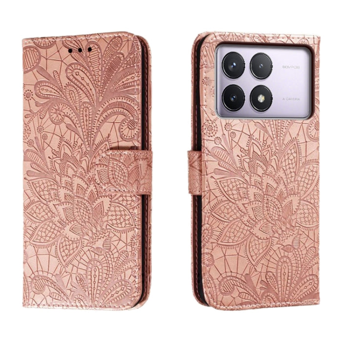 Funda para teléfono de cuero con tapa y estampado de flores de encaje, For Xiaomi Redmi A3, For Xiaomi Redmi Note 13 Pro 4G, For Xiaomi Redmi Note 13 4G, For Xiaomi Redmi K70E, For Xiaomi Redmi Note 13R Pro, For Xiaomi 14 Ultra, For Xiaomi Redmi K70