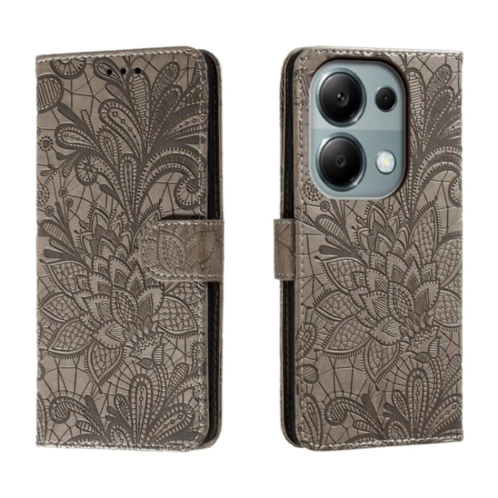 Funda para teléfono de cuero con tapa y estampado de flores de encaje, For Xiaomi Redmi A3, For Xiaomi Redmi Note 13 Pro 4G, For Xiaomi Redmi Note 13 4G, For Xiaomi Redmi K70E, For Xiaomi Redmi Note 13R Pro, For Xiaomi 14 Ultra, For Xiaomi Redmi K70