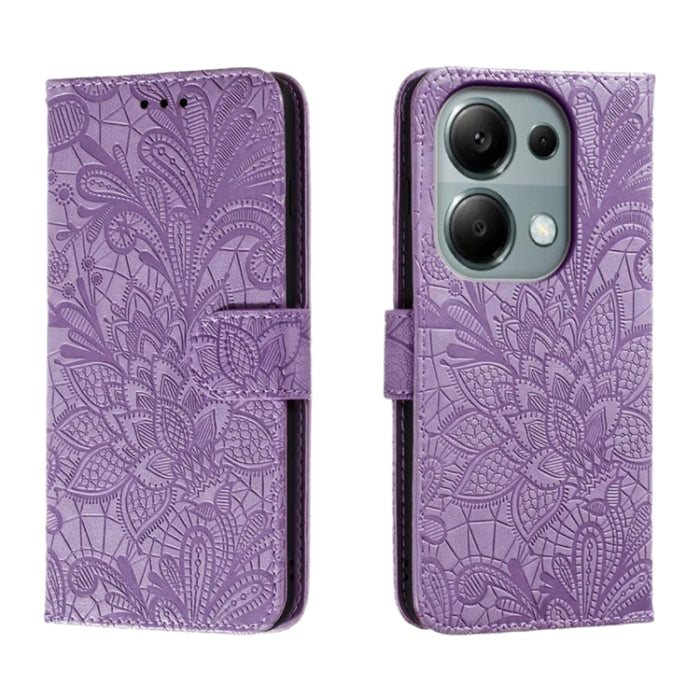 Funda para teléfono de cuero con tapa y estampado de flores de encaje, For Xiaomi Redmi A3, For Xiaomi Redmi Note 13 Pro 4G, For Xiaomi Redmi Note 13 4G, For Xiaomi Redmi K70E, For Xiaomi Redmi Note 13R Pro, For Xiaomi 14 Ultra, For Xiaomi Redmi K70