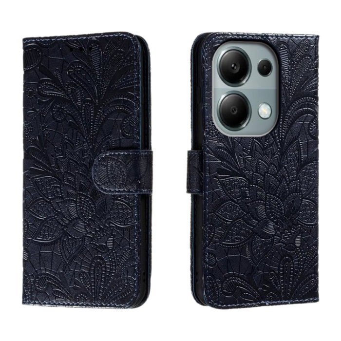 Funda para teléfono de cuero con tapa y estampado de flores de encaje, For Xiaomi Redmi A3, For Xiaomi Redmi Note 13 Pro 4G, For Xiaomi Redmi Note 13 4G, For Xiaomi Redmi K70E, For Xiaomi Redmi Note 13R Pro, For Xiaomi 14 Ultra, For Xiaomi Redmi K70