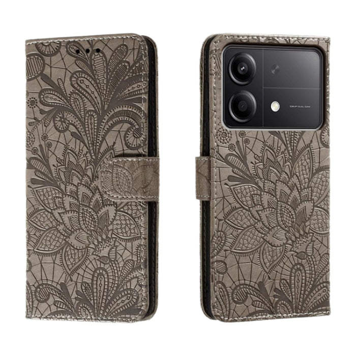 Funda para teléfono de cuero con tapa y estampado de flores de encaje, For Xiaomi Redmi A3, For Xiaomi Redmi Note 13 Pro 4G, For Xiaomi Redmi Note 13 4G, For Xiaomi Redmi K70E, For Xiaomi Redmi Note 13R Pro, For Xiaomi 14 Ultra, For Xiaomi Redmi K70