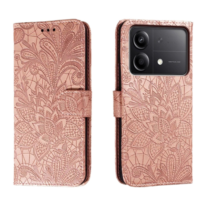 Funda para teléfono de cuero con tapa y estampado de flores de encaje, For Xiaomi Redmi A3, For Xiaomi Redmi Note 13 Pro 4G, For Xiaomi Redmi Note 13 4G, For Xiaomi Redmi K70E, For Xiaomi Redmi Note 13R Pro, For Xiaomi 14 Ultra, For Xiaomi Redmi K70