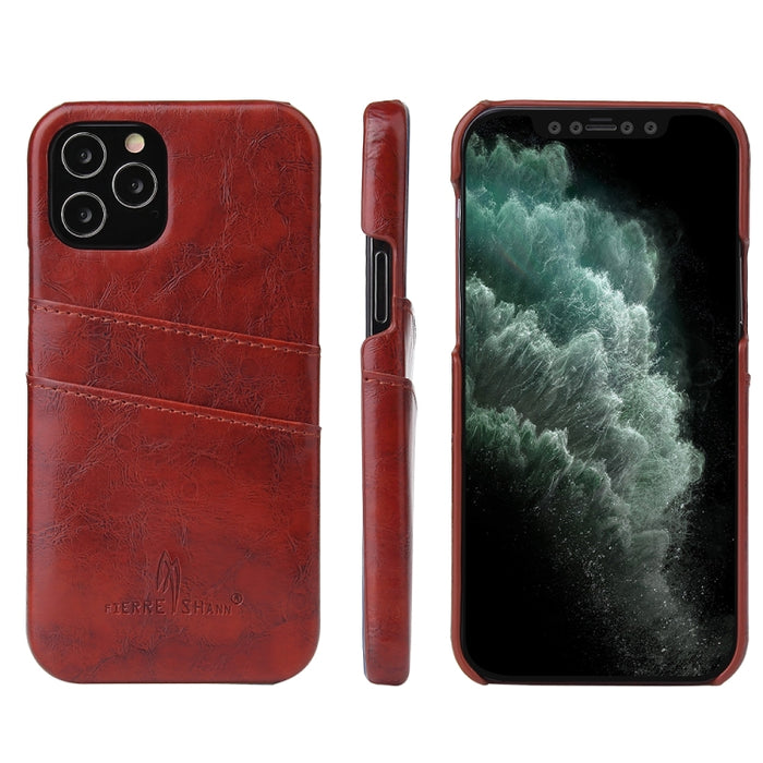Funda de cuero PU con textura de cera de aceite retro Fierre Shann con ranuras para tarjetas, For iPhone 12 Pro Max, For iPhone 12 / 12 Pro, For iPhone 12 mini