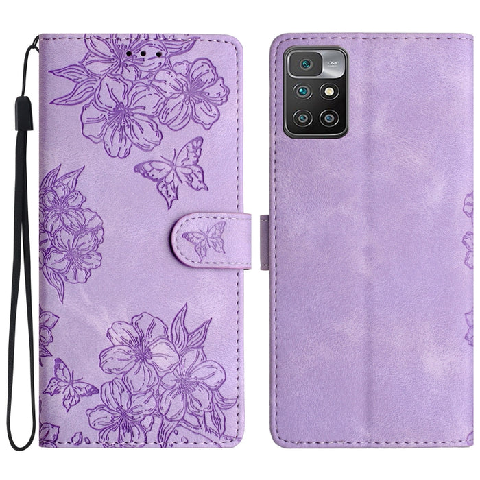 Funda para teléfono de PU con relieve de piel de mariposa y diseño de flor de cerezo, For Xiaomi Redmi 10, For Xiaomi Redmi Note 10 5G, For Xiaomi Redmi Note 10S, For Xiaomi Redmi Note 10 Pro Max, For Xiaomi Redmi Note 10 Pro, For Xiaomi Redmi Note 10 ...
