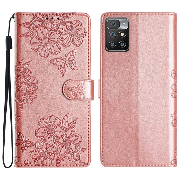 Funda para teléfono de PU con relieve de piel de mariposa y diseño de flor de cerezo, For Xiaomi Redmi 10, For Xiaomi Redmi Note 10 5G, For Xiaomi Redmi Note 10S, For Xiaomi Redmi Note 10 Pro Max, For Xiaomi Redmi Note 10 Pro, For Xiaomi Redmi Note 10 ...