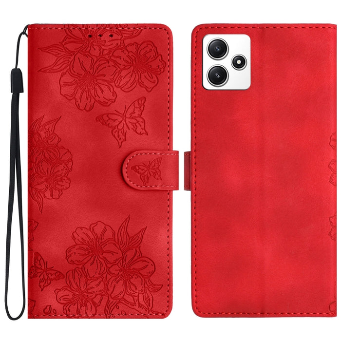 Funda para teléfono de PU con relieve de piel de mariposa y diseño de flor de cerezo, For Xiaomi Redmi 13C 4G Global, For Xiaomi Redmi 12, For Xiaomi Redmi Note 12S, For Xiaomi Redmi Note 12 Global, For Xiaomi Redmi Note 12 Pro Global, For Xiaomi Redmi...