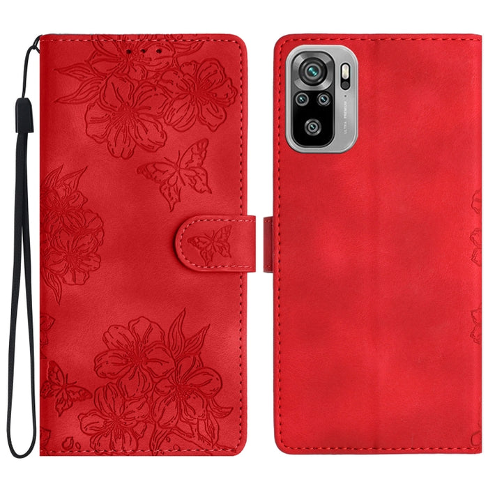 Funda para teléfono de PU con relieve de piel de mariposa y diseño de flor de cerezo, For Xiaomi Redmi 10, For Xiaomi Redmi Note 10 5G, For Xiaomi Redmi Note 10S, For Xiaomi Redmi Note 10 Pro Max, For Xiaomi Redmi Note 10 Pro, For Xiaomi Redmi Note 10 ...