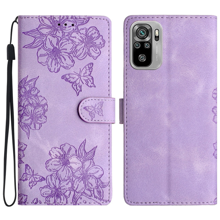 Funda para teléfono de PU con relieve de piel de mariposa y diseño de flor de cerezo, For Xiaomi Redmi 10, For Xiaomi Redmi Note 10 5G, For Xiaomi Redmi Note 10S, For Xiaomi Redmi Note 10 Pro Max, For Xiaomi Redmi Note 10 Pro, For Xiaomi Redmi Note 10 ...