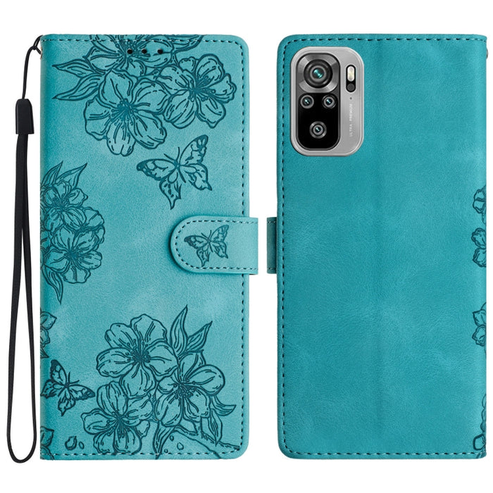 Funda para teléfono de PU con relieve de piel de mariposa y diseño de flor de cerezo, For Xiaomi Redmi 10, For Xiaomi Redmi Note 10 5G, For Xiaomi Redmi Note 10S, For Xiaomi Redmi Note 10 Pro Max, For Xiaomi Redmi Note 10 Pro, For Xiaomi Redmi Note 10 ...