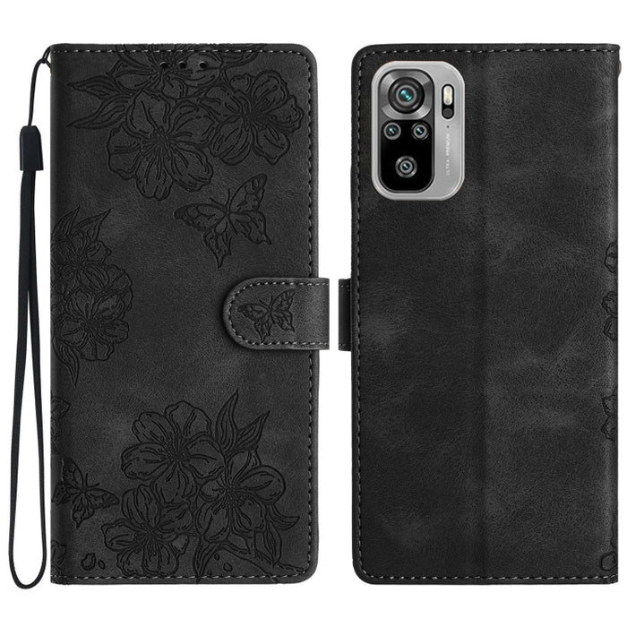 Funda para teléfono de PU con relieve de piel de mariposa y diseño de flor de cerezo, For Xiaomi Redmi 10, For Xiaomi Redmi Note 10 5G, For Xiaomi Redmi Note 10S, For Xiaomi Redmi Note 10 Pro Max, For Xiaomi Redmi Note 10 Pro, For Xiaomi Redmi Note 10 ...