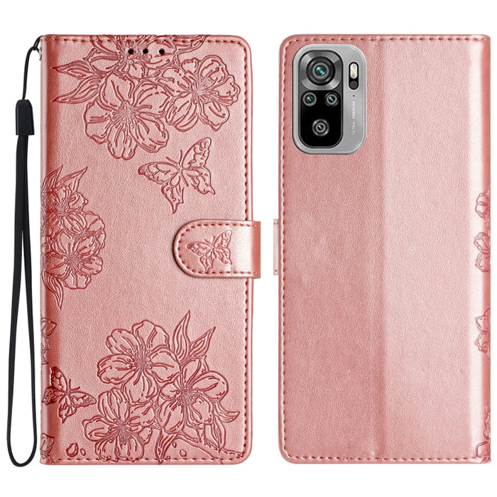 Funda para teléfono de PU con relieve de piel de mariposa y diseño de flor de cerezo, For Xiaomi Redmi 10, For Xiaomi Redmi Note 10 5G, For Xiaomi Redmi Note 10S, For Xiaomi Redmi Note 10 Pro Max, For Xiaomi Redmi Note 10 Pro, For Xiaomi Redmi Note 10 ...