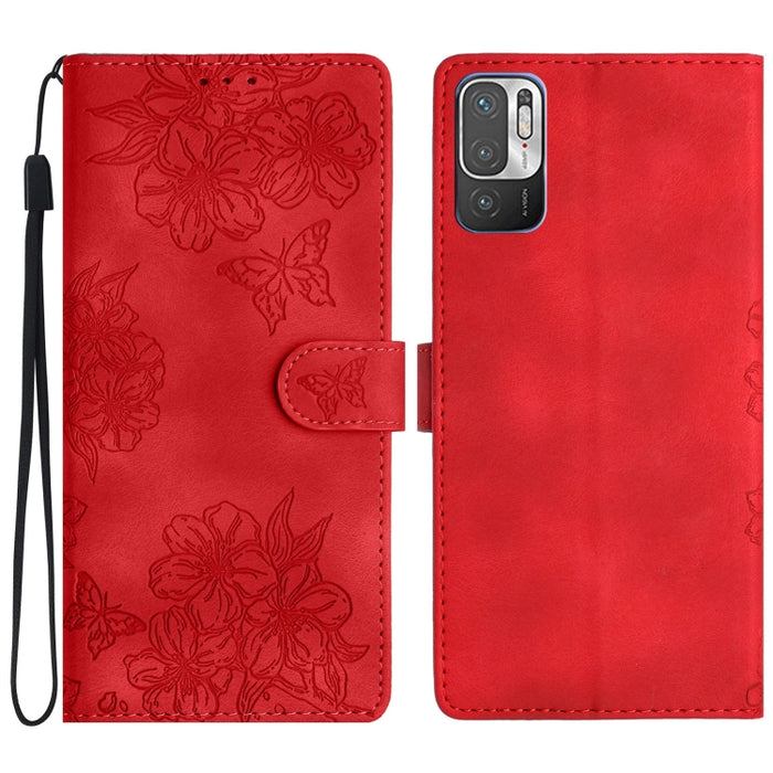 Funda para teléfono de PU con relieve de piel de mariposa y diseño de flor de cerezo, For Xiaomi Redmi 10, For Xiaomi Redmi Note 10 5G, For Xiaomi Redmi Note 10S, For Xiaomi Redmi Note 10 Pro Max, For Xiaomi Redmi Note 10 Pro, For Xiaomi Redmi Note 10 ...