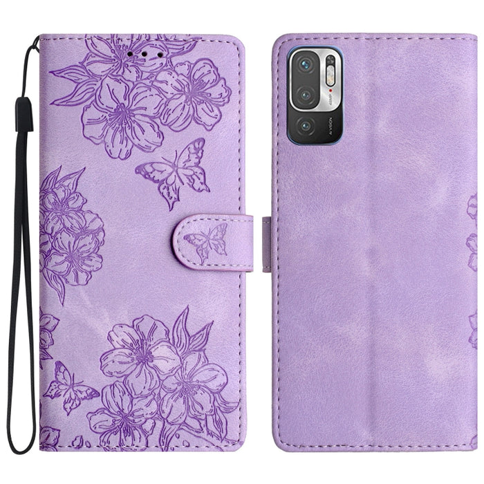 Funda para teléfono de PU con relieve de piel de mariposa y diseño de flor de cerezo, For Xiaomi Redmi 10, For Xiaomi Redmi Note 10 5G, For Xiaomi Redmi Note 10S, For Xiaomi Redmi Note 10 Pro Max, For Xiaomi Redmi Note 10 Pro, For Xiaomi Redmi Note 10 ...