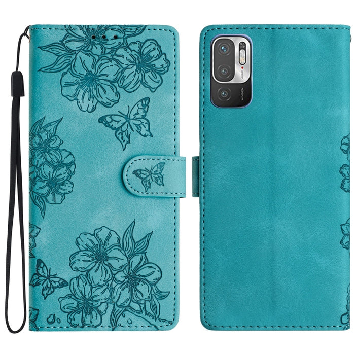 Funda para teléfono de PU con relieve de piel de mariposa y diseño de flor de cerezo, For Xiaomi Redmi 10, For Xiaomi Redmi Note 10 5G, For Xiaomi Redmi Note 10S, For Xiaomi Redmi Note 10 Pro Max, For Xiaomi Redmi Note 10 Pro, For Xiaomi Redmi Note 10 ...