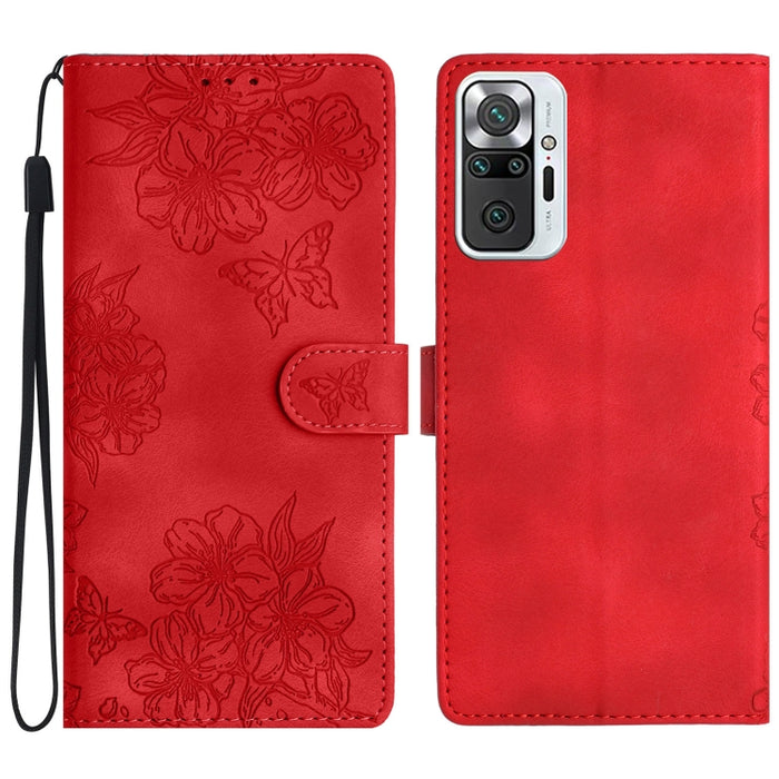 Funda para teléfono de PU con relieve de piel de mariposa y diseño de flor de cerezo, For Xiaomi Redmi 10, For Xiaomi Redmi Note 10 5G, For Xiaomi Redmi Note 10S, For Xiaomi Redmi Note 10 Pro Max, For Xiaomi Redmi Note 10 Pro, For Xiaomi Redmi Note 10 ...