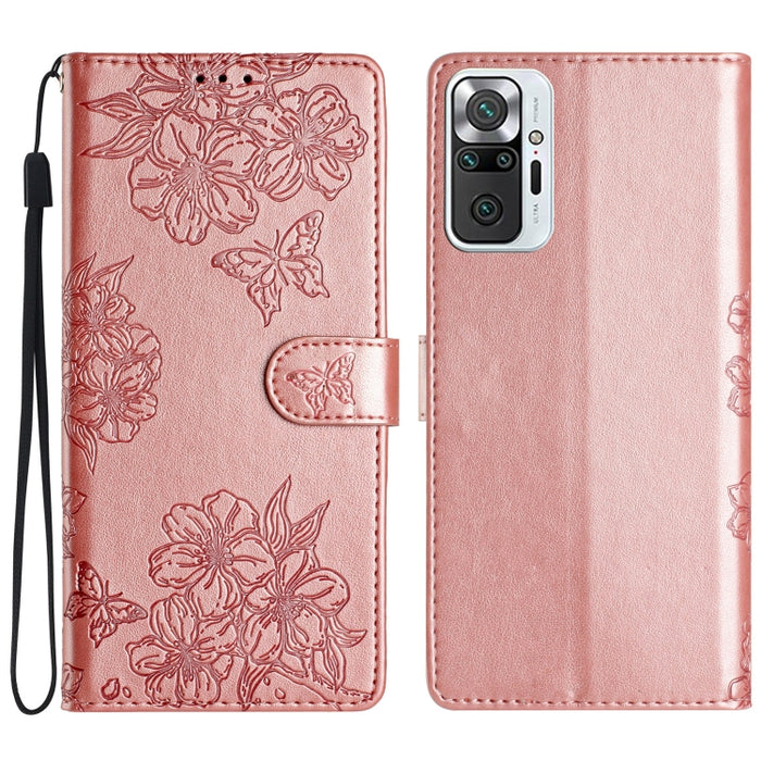 Funda para teléfono de PU con relieve de piel de mariposa y diseño de flor de cerezo, For Xiaomi Redmi 10, For Xiaomi Redmi Note 10 5G, For Xiaomi Redmi Note 10S, For Xiaomi Redmi Note 10 Pro Max, For Xiaomi Redmi Note 10 Pro, For Xiaomi Redmi Note 10 ...