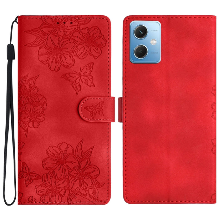 Funda para teléfono de PU con relieve de piel de mariposa y diseño de flor de cerezo, For Xiaomi Redmi 13C 4G Global, For Xiaomi Redmi 12, For Xiaomi Redmi Note 12S, For Xiaomi Redmi Note 12 Global, For Xiaomi Redmi Note 12 Pro Global, For Xiaomi Redmi...