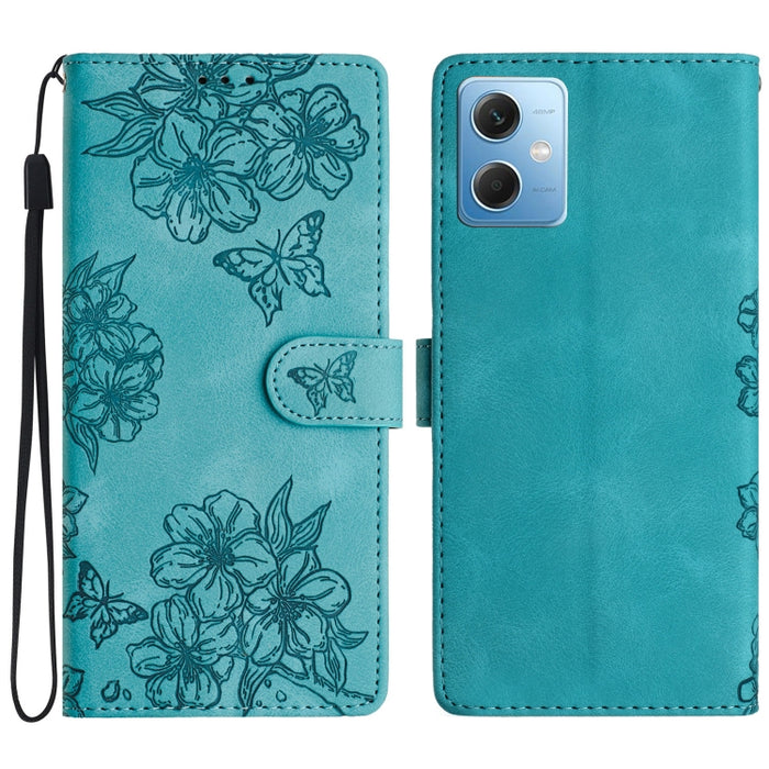 Funda para teléfono de PU con relieve de piel de mariposa y diseño de flor de cerezo, For Xiaomi Redmi 13C 4G Global, For Xiaomi Redmi 12, For Xiaomi Redmi Note 12S, For Xiaomi Redmi Note 12 Global, For Xiaomi Redmi Note 12 Pro Global, For Xiaomi Redmi...