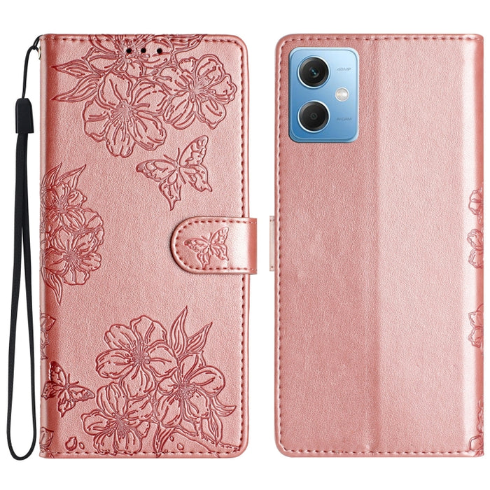 Funda para teléfono de PU con relieve de piel de mariposa y diseño de flor de cerezo, For Xiaomi Redmi 13C 4G Global, For Xiaomi Redmi 12, For Xiaomi Redmi Note 12S, For Xiaomi Redmi Note 12 Global, For Xiaomi Redmi Note 12 Pro Global, For Xiaomi Redmi...