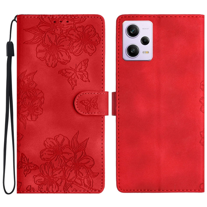 Funda para teléfono de PU con relieve de piel de mariposa y diseño de flor de cerezo, For Xiaomi Redmi 13C 4G Global, For Xiaomi Redmi 12, For Xiaomi Redmi Note 12S, For Xiaomi Redmi Note 12 Global, For Xiaomi Redmi Note 12 Pro Global, For Xiaomi Redmi...