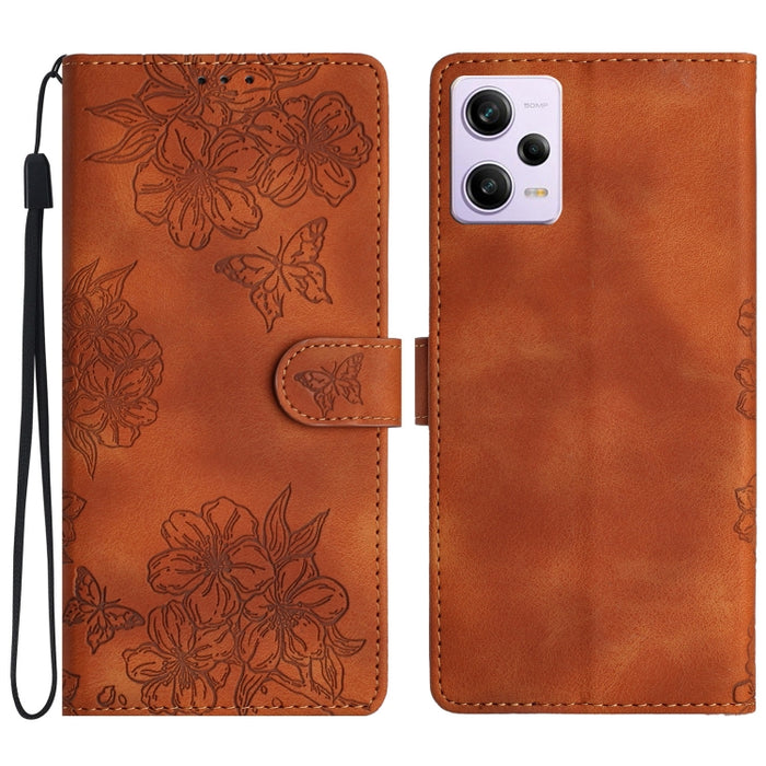 Funda para teléfono de PU con relieve de piel de mariposa y diseño de flor de cerezo, For Xiaomi Redmi 13C 4G Global, For Xiaomi Redmi 12, For Xiaomi Redmi Note 12S, For Xiaomi Redmi Note 12 Global, For Xiaomi Redmi Note 12 Pro Global, For Xiaomi Redmi...