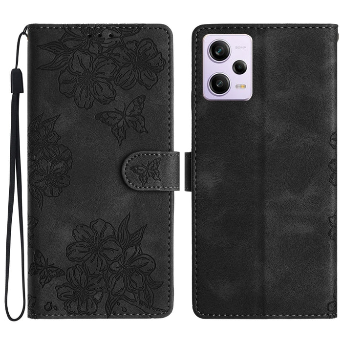 Funda para teléfono de PU con relieve de piel de mariposa y diseño de flor de cerezo, For Xiaomi Redmi 13C 4G Global, For Xiaomi Redmi 12, For Xiaomi Redmi Note 12S, For Xiaomi Redmi Note 12 Global, For Xiaomi Redmi Note 12 Pro Global, For Xiaomi Redmi...