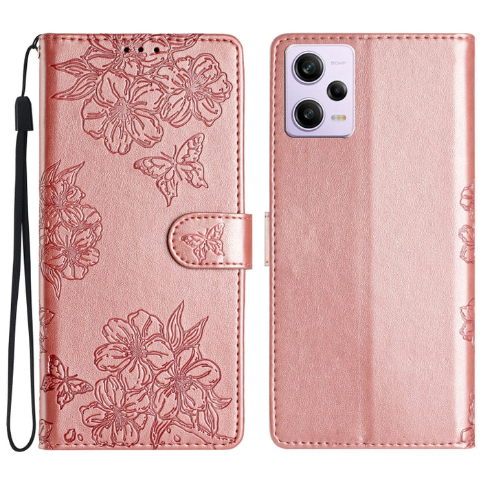Funda para teléfono de PU con relieve de piel de mariposa y diseño de flor de cerezo, For Xiaomi Redmi 13C 4G Global, For Xiaomi Redmi 12, For Xiaomi Redmi Note 12S, For Xiaomi Redmi Note 12 Global, For Xiaomi Redmi Note 12 Pro Global, For Xiaomi Redmi...