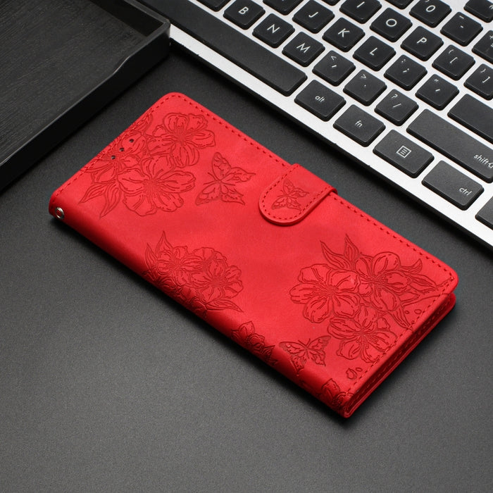 Funda para teléfono de PU con relieve de piel de mariposa y diseño de flor de cerezo, For Xiaomi Redmi 13C 4G Global, For Xiaomi Redmi 12, For Xiaomi Redmi Note 12S, For Xiaomi Redmi Note 12 Global, For Xiaomi Redmi Note 12 Pro Global, For Xiaomi Redmi...