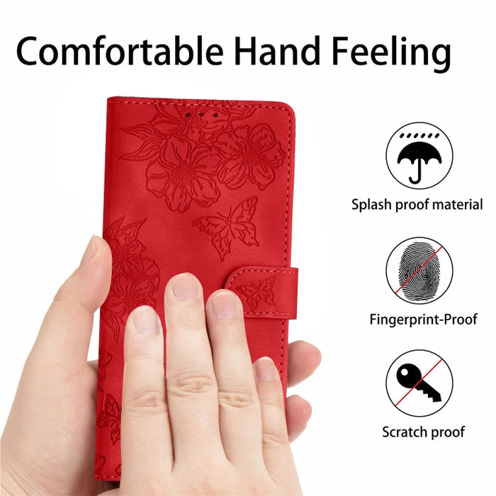 Funda para teléfono de PU con relieve de piel de mariposa y diseño de flor de cerezo, For Xiaomi Redmi 13C 4G Global, For Xiaomi Redmi 12, For Xiaomi Redmi Note 12S, For Xiaomi Redmi Note 12 Global, For Xiaomi Redmi Note 12 Pro Global, For Xiaomi Redmi...