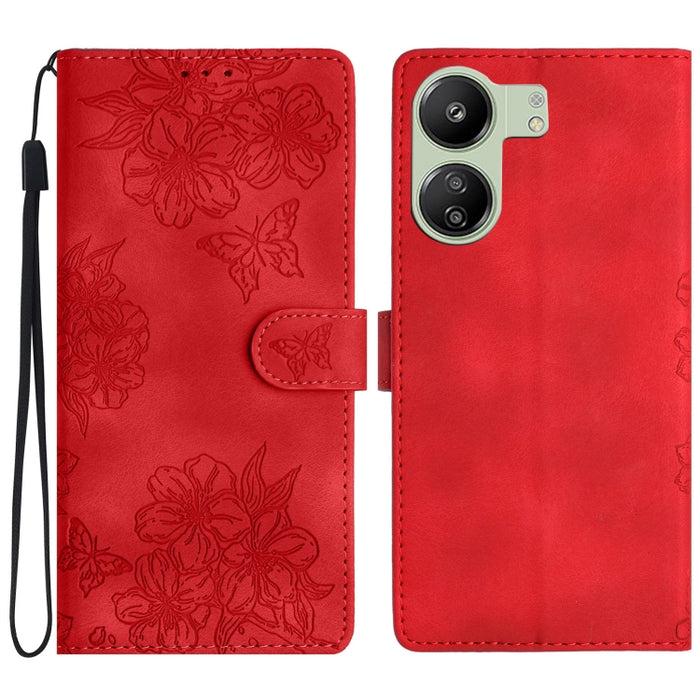 Funda para teléfono de PU con relieve de piel de mariposa y diseño de flor de cerezo, For Xiaomi Redmi 13C 4G Global, For Xiaomi Redmi 12, For Xiaomi Redmi Note 12S, For Xiaomi Redmi Note 12 Global, For Xiaomi Redmi Note 12 Pro Global, For Xiaomi Redmi...