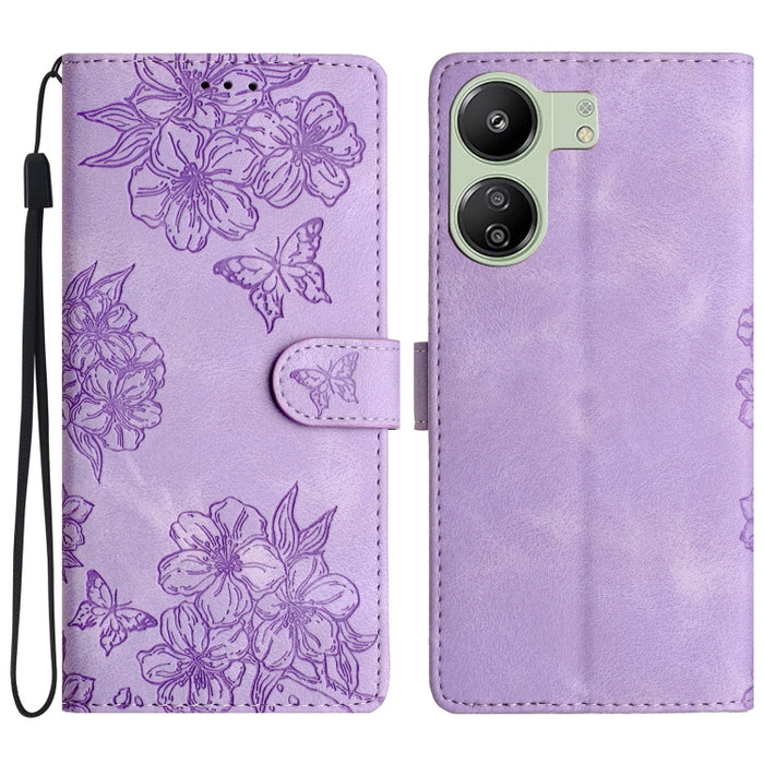 Funda para teléfono de PU con relieve de piel de mariposa y diseño de flor de cerezo, For Xiaomi Redmi 13C 4G Global, For Xiaomi Redmi 12, For Xiaomi Redmi Note 12S, For Xiaomi Redmi Note 12 Global, For Xiaomi Redmi Note 12 Pro Global, For Xiaomi Redmi...