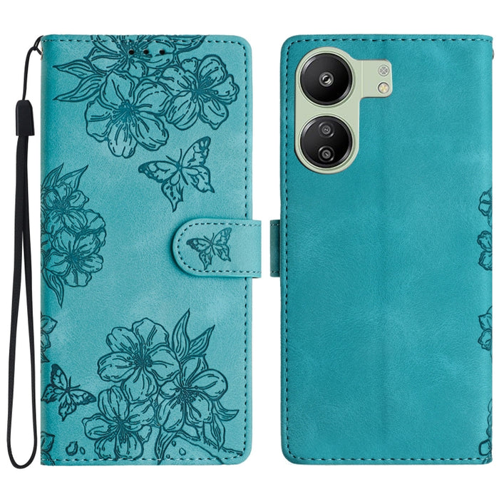 Funda para teléfono de PU con relieve de piel de mariposa y diseño de flor de cerezo, For Xiaomi Redmi 13C 4G Global, For Xiaomi Redmi 12, For Xiaomi Redmi Note 12S, For Xiaomi Redmi Note 12 Global, For Xiaomi Redmi Note 12 Pro Global, For Xiaomi Redmi...