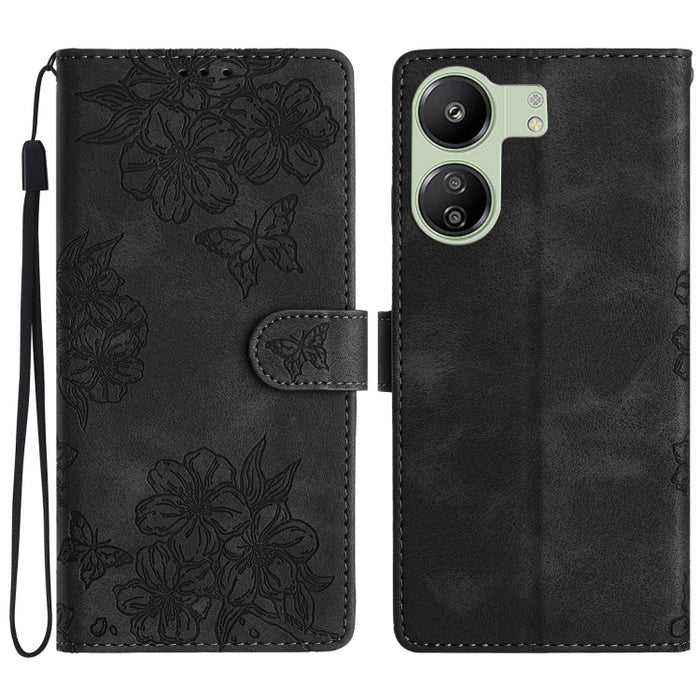 Funda para teléfono de PU con relieve de piel de mariposa y diseño de flor de cerezo, For Xiaomi Redmi 13C 4G Global, For Xiaomi Redmi 12, For Xiaomi Redmi Note 12S, For Xiaomi Redmi Note 12 Global, For Xiaomi Redmi Note 12 Pro Global, For Xiaomi Redmi...