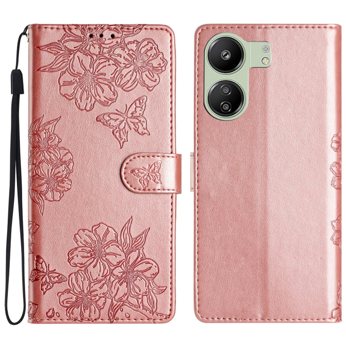 Funda para teléfono de PU con relieve de piel de mariposa y diseño de flor de cerezo, For Xiaomi Redmi 13C 4G Global, For Xiaomi Redmi 12, For Xiaomi Redmi Note 12S, For Xiaomi Redmi Note 12 Global, For Xiaomi Redmi Note 12 Pro Global, For Xiaomi Redmi...