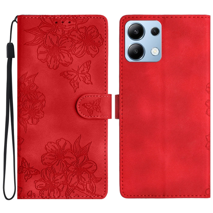 Funda para teléfono de PU con relieve de piel de mariposa y diseño de flor de cerezo, For Redmi K90 Pro Max/Poco F8 Ultra, For Redmi K90/Poco F8 Pro, For Redmi 15C 5G/4G EU 173mm/Poco C85 5G, For Redmi 15 5G / 4G EU 171mm                               ...